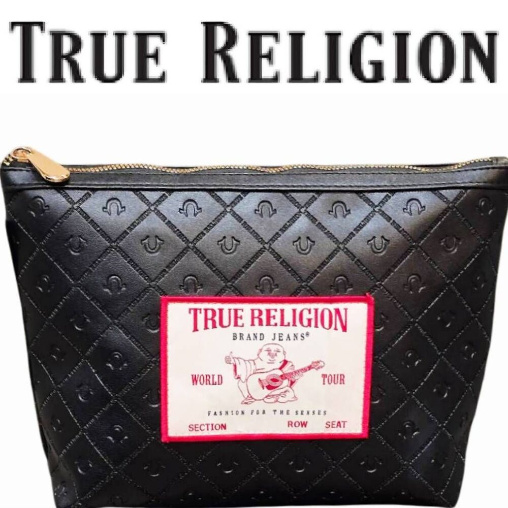 True Religion World Tour Buddha Patch Logo Cosmetic Bag